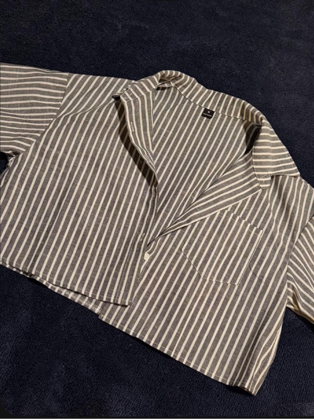 Striped Short-Sleeve Crop top Shirt - Grey/White
